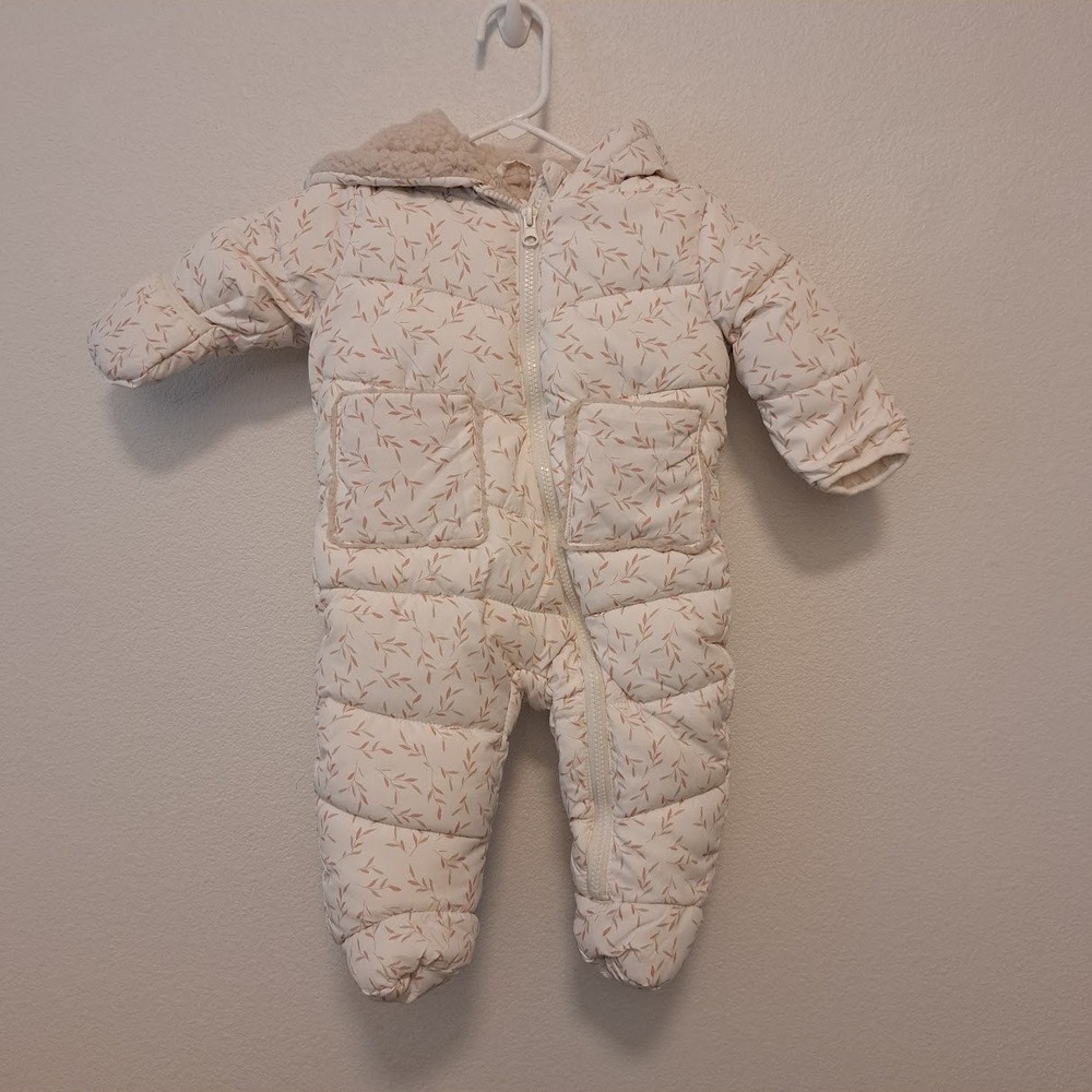 Jessica Simpson Baby Girls Pink Leaf Print Hooded Sherpa Lined Bunting 6/9M